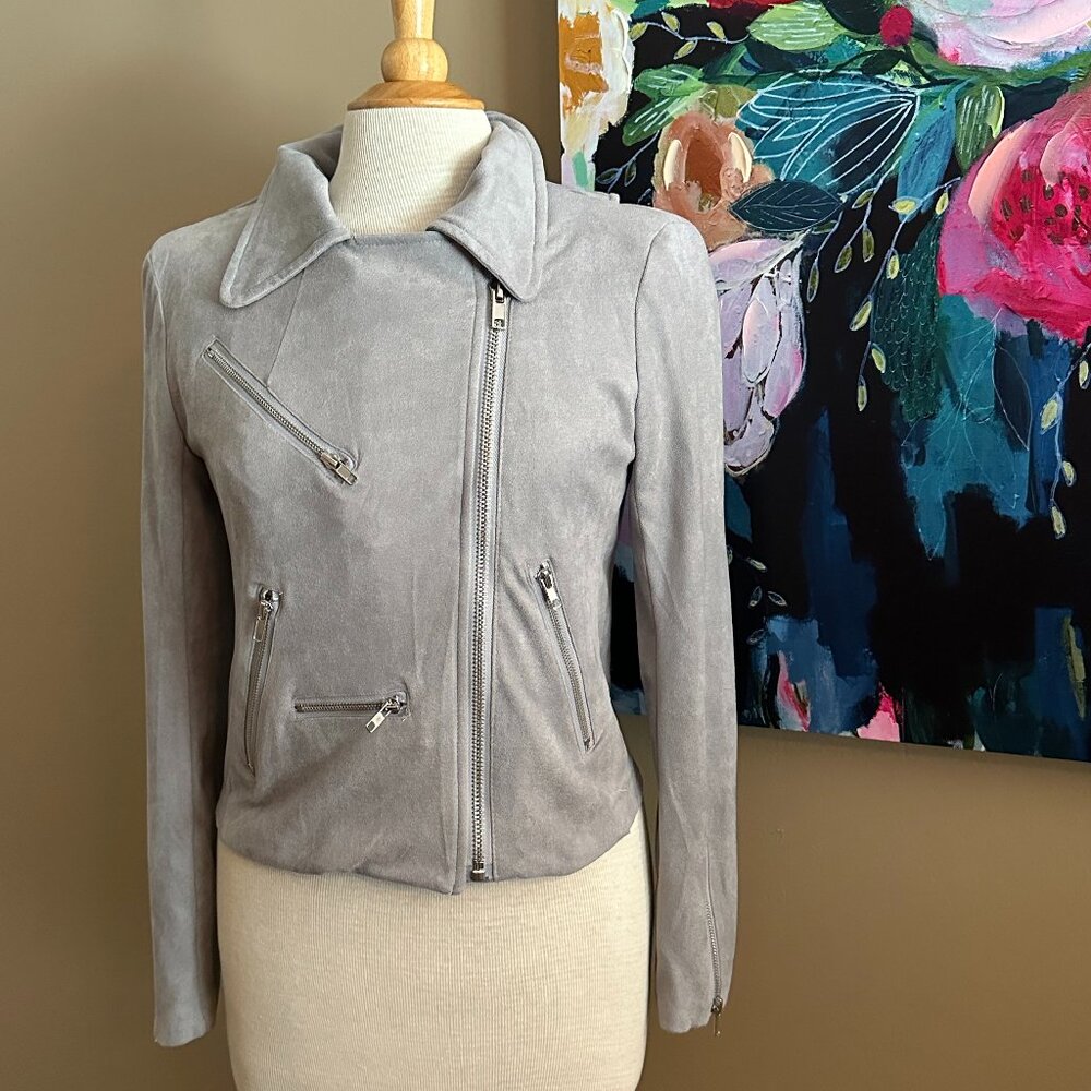 VICI Gray Faux Suede Moto Jacket Women's Size Medium Luxe & Timeless